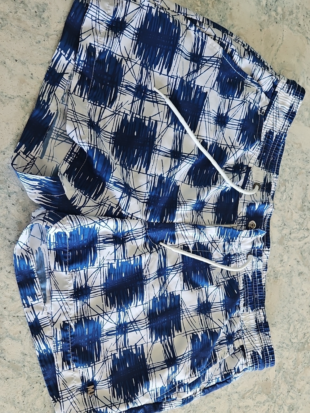 Marc By Marc Jacobs White and Blue Abstract Print Swim Shorts